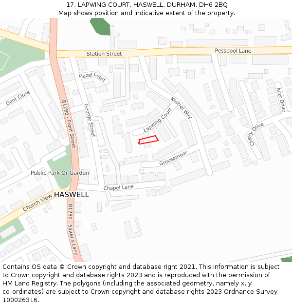 17, LAPWING COURT, HASWELL, DURHAM, DH6 2BQ: Location map and indicative extent of plot