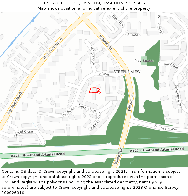 17, LARCH CLOSE, LAINDON, BASILDON, SS15 4DY: Location map and indicative extent of plot