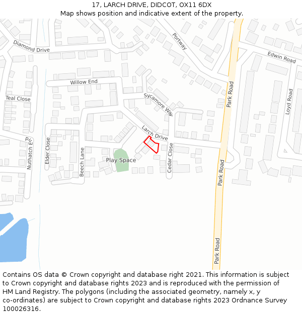 17, LARCH DRIVE, DIDCOT, OX11 6DX: Location map and indicative extent of plot