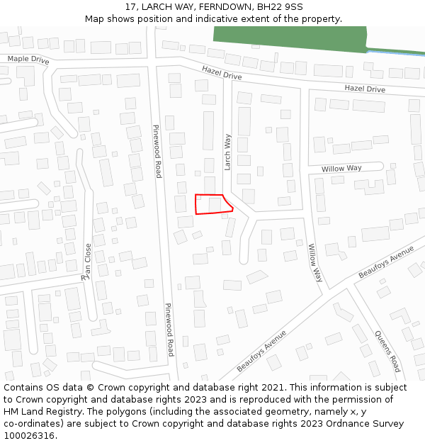 17, LARCH WAY, FERNDOWN, BH22 9SS: Location map and indicative extent of plot