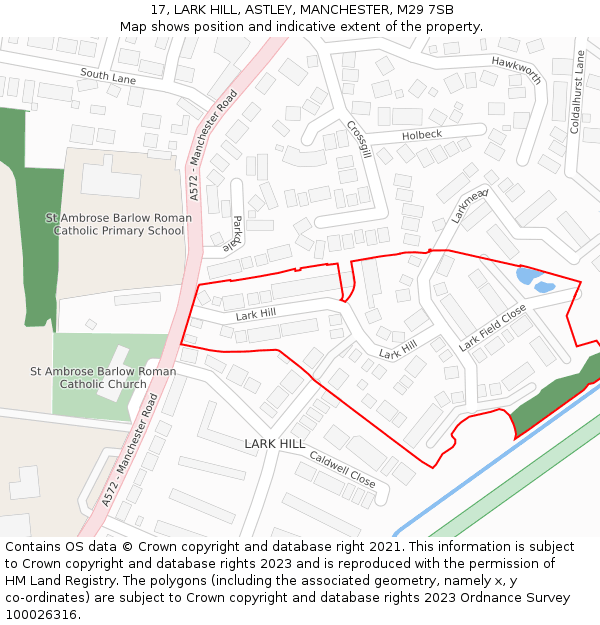 17, LARK HILL, ASTLEY, MANCHESTER, M29 7SB: Location map and indicative extent of plot