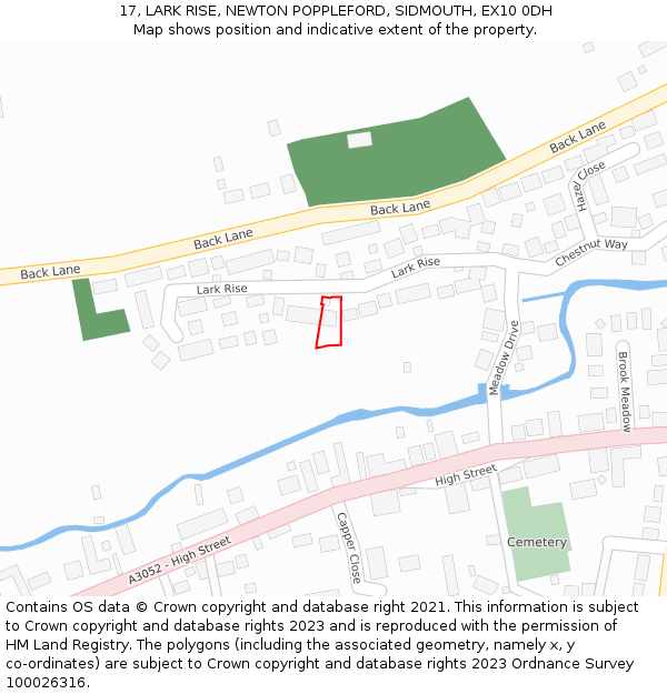 17, LARK RISE, NEWTON POPPLEFORD, SIDMOUTH, EX10 0DH: Location map and indicative extent of plot