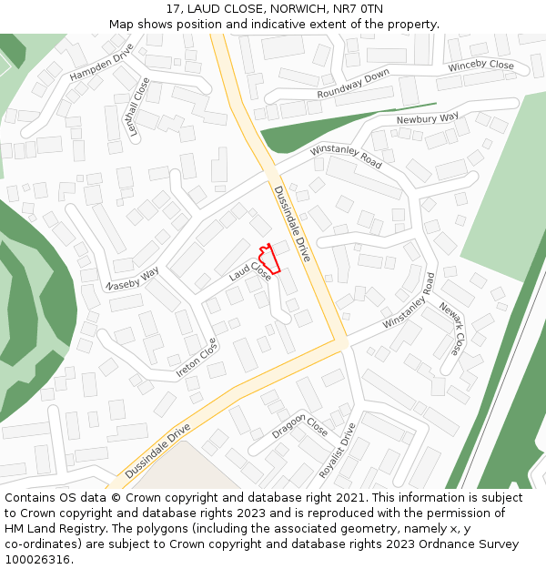 17, LAUD CLOSE, NORWICH, NR7 0TN: Location map and indicative extent of plot