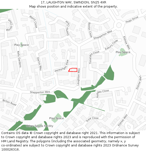 17, LAUGHTON WAY, SWINDON, SN25 4XR: Location map and indicative extent of plot