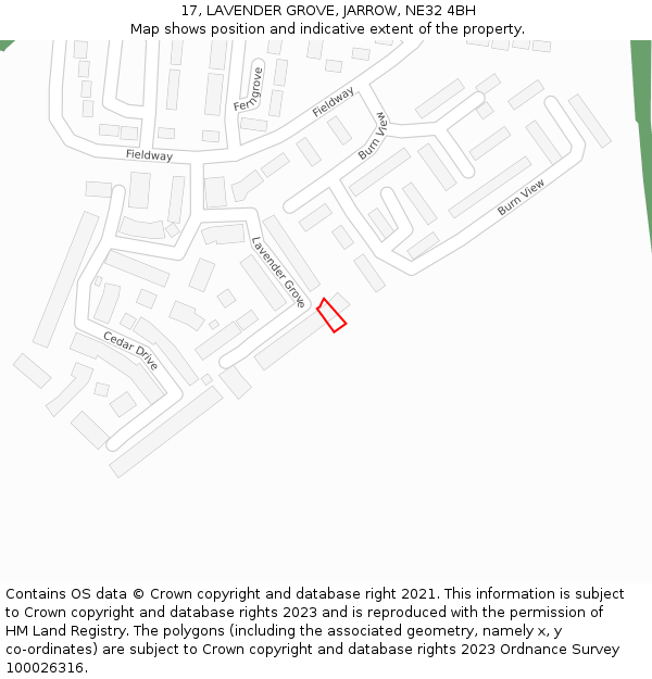 17, LAVENDER GROVE, JARROW, NE32 4BH: Location map and indicative extent of plot