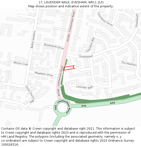 17, LAVENDER WALK, EVESHAM, WR11 2LN: Location map and indicative extent of plot