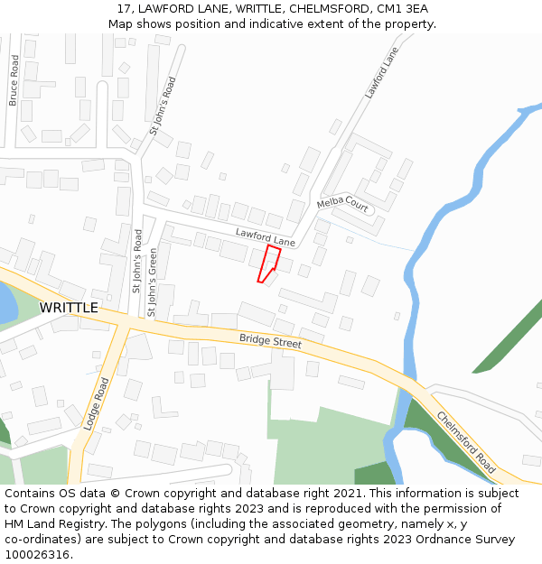 17, LAWFORD LANE, WRITTLE, CHELMSFORD, CM1 3EA: Location map and indicative extent of plot