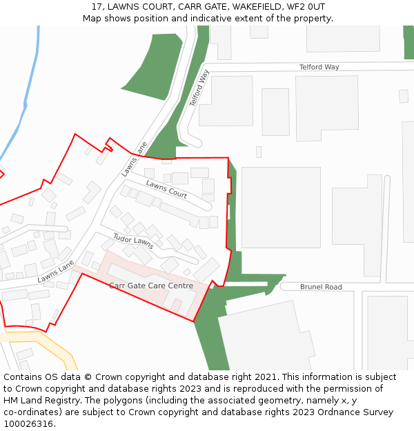 17, LAWNS COURT, CARR GATE, WAKEFIELD, WF2 0UT: Location map and indicative extent of plot