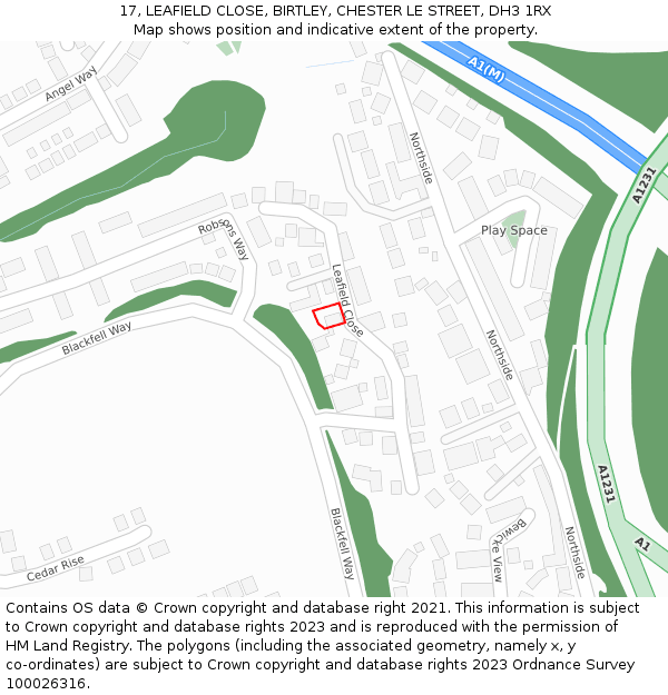 17, LEAFIELD CLOSE, BIRTLEY, CHESTER LE STREET, DH3 1RX: Location map and indicative extent of plot