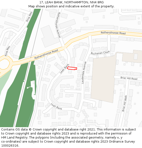 17, LEAH BANK, NORTHAMPTON, NN4 8RG: Location map and indicative extent of plot