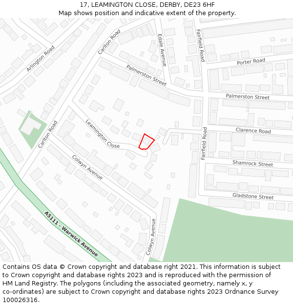 17, LEAMINGTON CLOSE, DERBY, DE23 6HF: Location map and indicative extent of plot