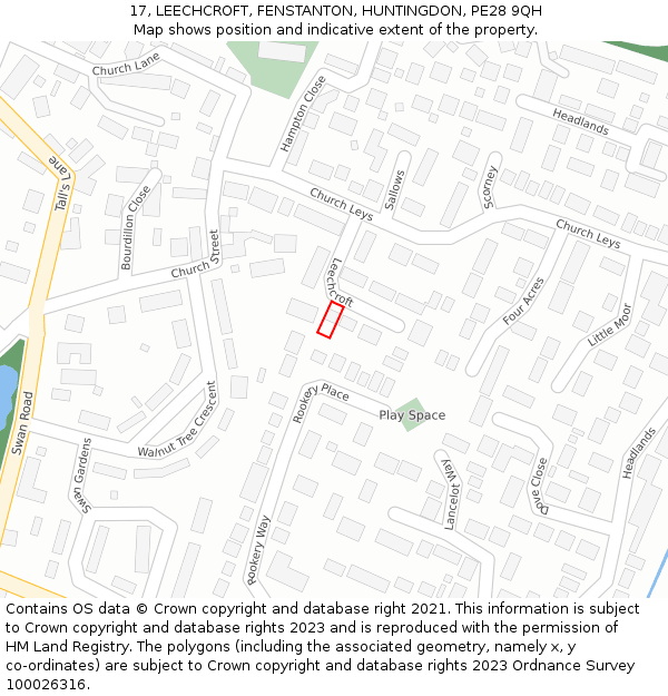 17, LEECHCROFT, FENSTANTON, HUNTINGDON, PE28 9QH: Location map and indicative extent of plot