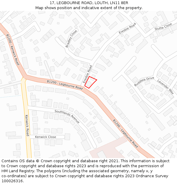 17, LEGBOURNE ROAD, LOUTH, LN11 8ER: Location map and indicative extent of plot