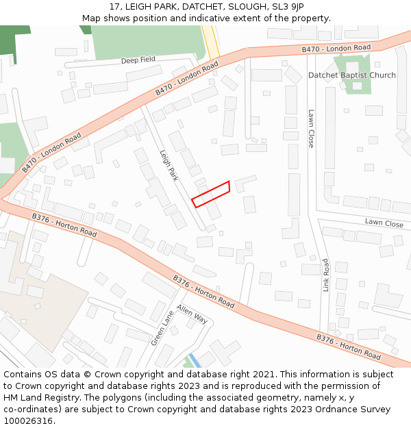 17, LEIGH PARK, DATCHET, SLOUGH, SL3 9JP: Location map and indicative extent of plot