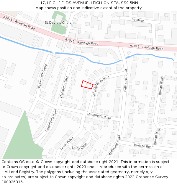 17, LEIGHFIELDS AVENUE, LEIGH-ON-SEA, SS9 5NN: Location map and indicative extent of plot