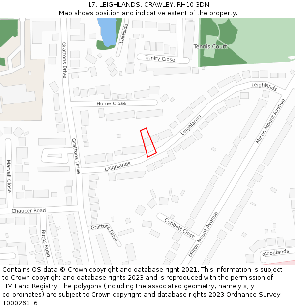 17, LEIGHLANDS, CRAWLEY, RH10 3DN: Location map and indicative extent of plot