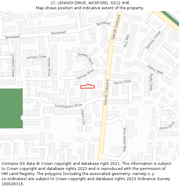 17, LENNOX DRIVE, WICKFORD, SS12 9HE: Location map and indicative extent of plot