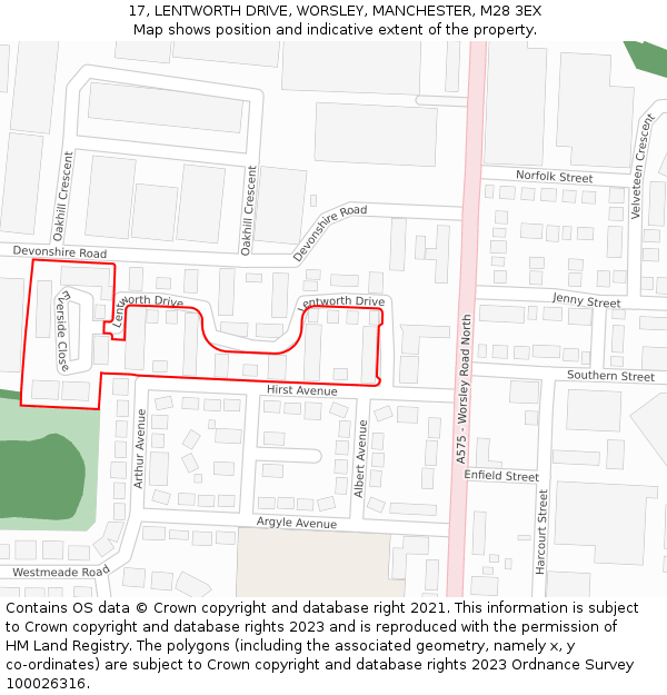 17, LENTWORTH DRIVE, WORSLEY, MANCHESTER, M28 3EX: Location map and indicative extent of plot