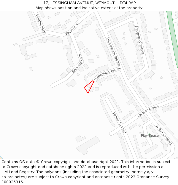 17, LESSINGHAM AVENUE, WEYMOUTH, DT4 9AP: Location map and indicative extent of plot