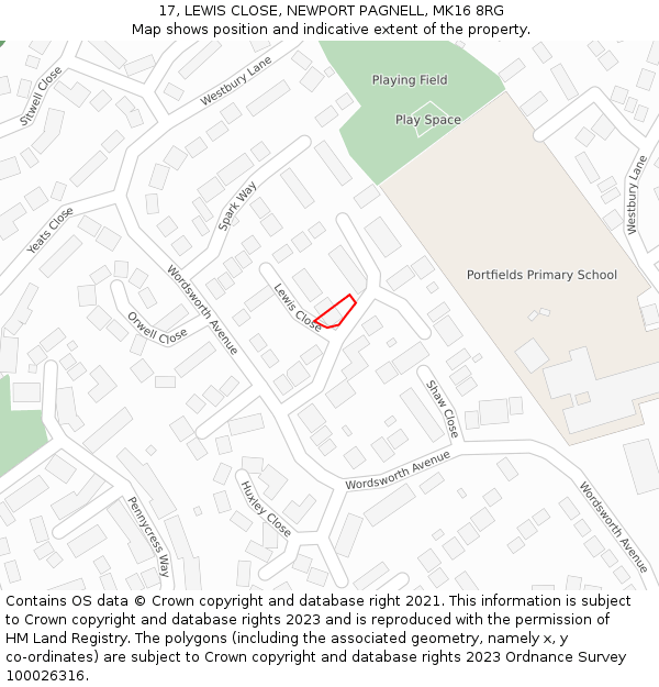 17, LEWIS CLOSE, NEWPORT PAGNELL, MK16 8RG: Location map and indicative extent of plot
