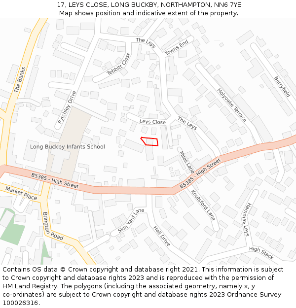17, LEYS CLOSE, LONG BUCKBY, NORTHAMPTON, NN6 7YE: Location map and indicative extent of plot