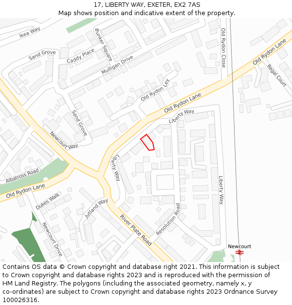 17, LIBERTY WAY, EXETER, EX2 7AS: Location map and indicative extent of plot