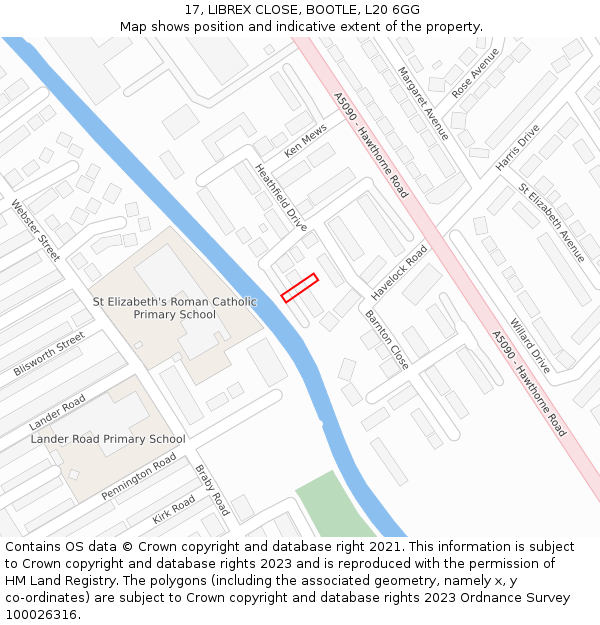 17, LIBREX CLOSE, BOOTLE, L20 6GG: Location map and indicative extent of plot