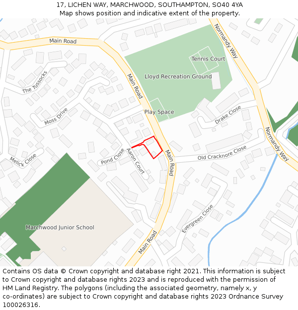 17, LICHEN WAY, MARCHWOOD, SOUTHAMPTON, SO40 4YA: Location map and indicative extent of plot