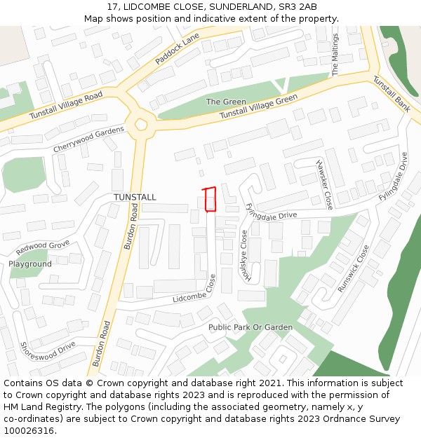 17, LIDCOMBE CLOSE, SUNDERLAND, SR3 2AB: Location map and indicative extent of plot