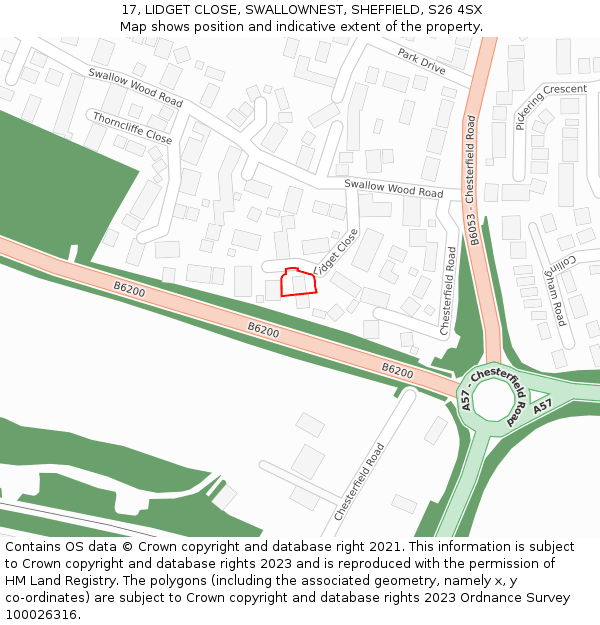 17, LIDGET CLOSE, SWALLOWNEST, SHEFFIELD, S26 4SX: Location map and indicative extent of plot