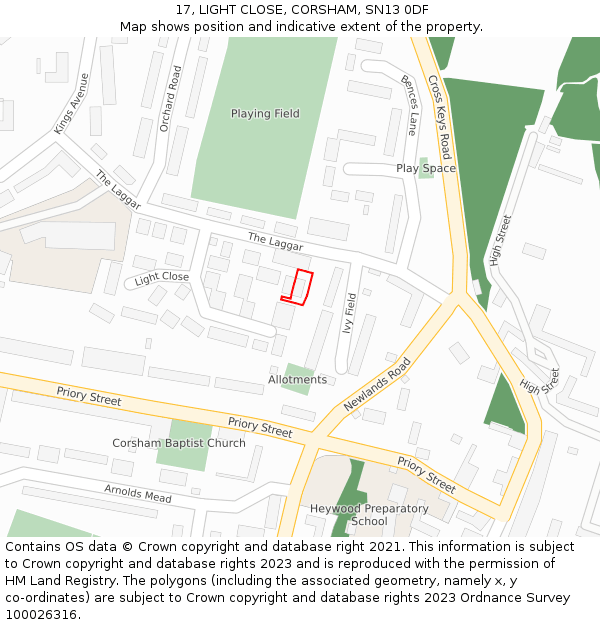 17, LIGHT CLOSE, CORSHAM, SN13 0DF: Location map and indicative extent of plot