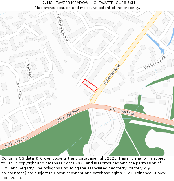 17, LIGHTWATER MEADOW, LIGHTWATER, GU18 5XH: Location map and indicative extent of plot