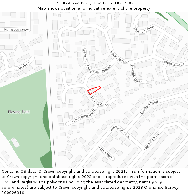 17, LILAC AVENUE, BEVERLEY, HU17 9UT: Location map and indicative extent of plot