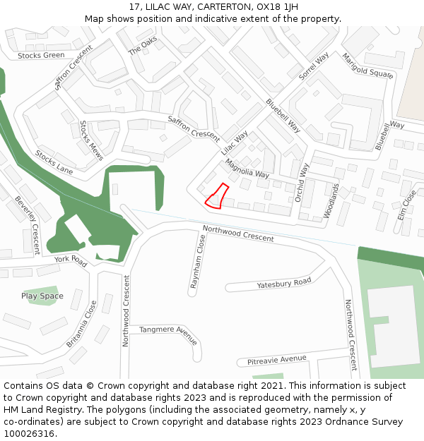 17, LILAC WAY, CARTERTON, OX18 1JH: Location map and indicative extent of plot