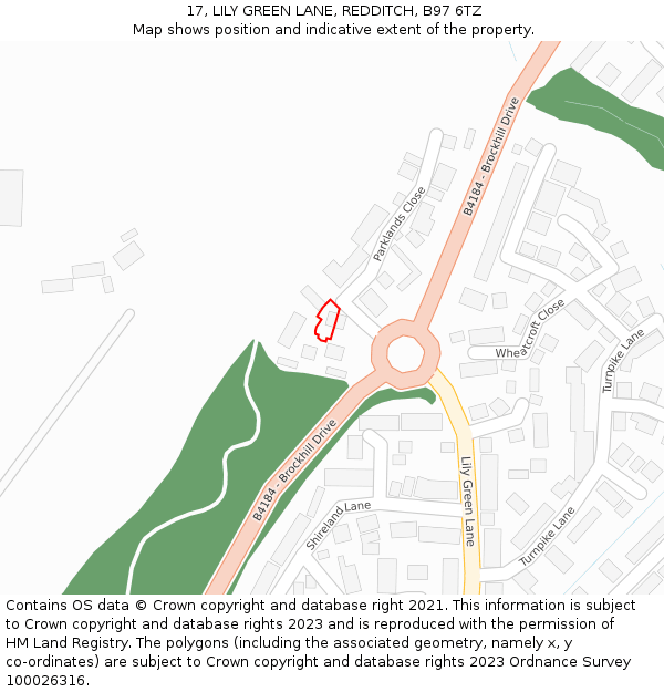 17, LILY GREEN LANE, REDDITCH, B97 6TZ: Location map and indicative extent of plot
