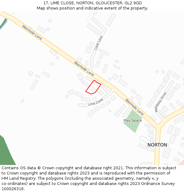 17, LIME CLOSE, NORTON, GLOUCESTER, GL2 9GD: Location map and indicative extent of plot