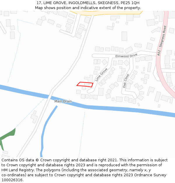 17, LIME GROVE, INGOLDMELLS, SKEGNESS, PE25 1QH: Location map and indicative extent of plot