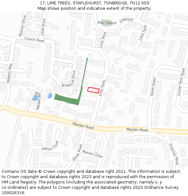 17, LIME TREES, STAPLEHURST, TONBRIDGE, TN12 0SS: Location map and indicative extent of plot