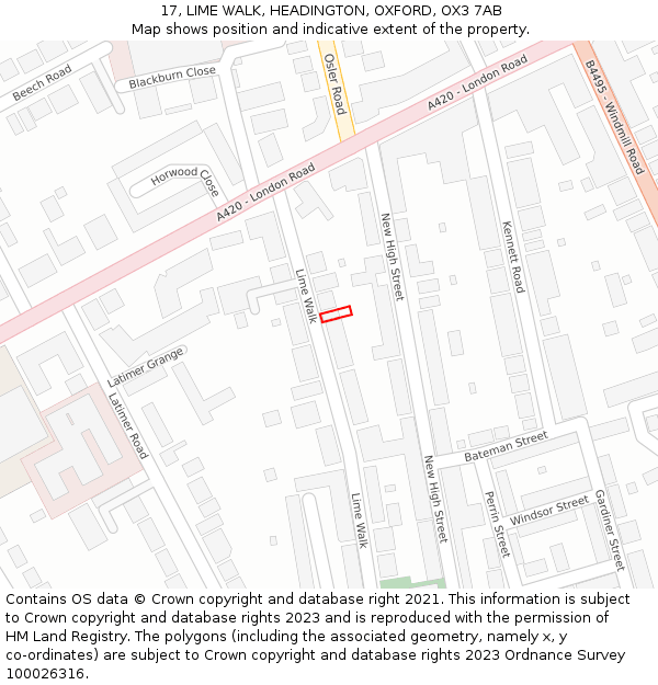 17, LIME WALK, HEADINGTON, OXFORD, OX3 7AB: Location map and indicative extent of plot