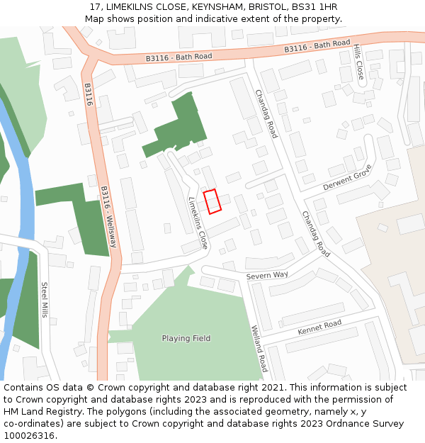 17, LIMEKILNS CLOSE, KEYNSHAM, BRISTOL, BS31 1HR: Location map and indicative extent of plot