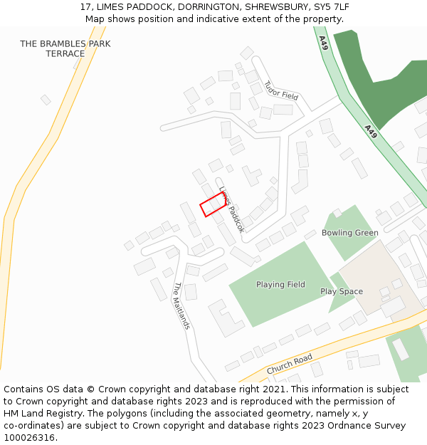 17, LIMES PADDOCK, DORRINGTON, SHREWSBURY, SY5 7LF: Location map and indicative extent of plot