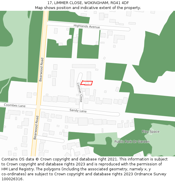 17, LIMMER CLOSE, WOKINGHAM, RG41 4DF: Location map and indicative extent of plot