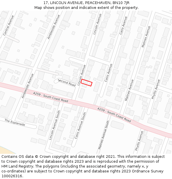 17, LINCOLN AVENUE, PEACEHAVEN, BN10 7JR: Location map and indicative extent of plot