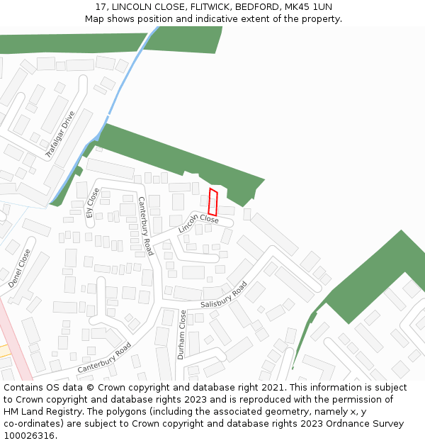 17, LINCOLN CLOSE, FLITWICK, BEDFORD, MK45 1UN: Location map and indicative extent of plot