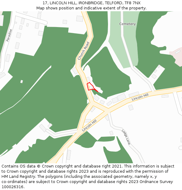 17, LINCOLN HILL, IRONBRIDGE, TELFORD, TF8 7NX: Location map and indicative extent of plot