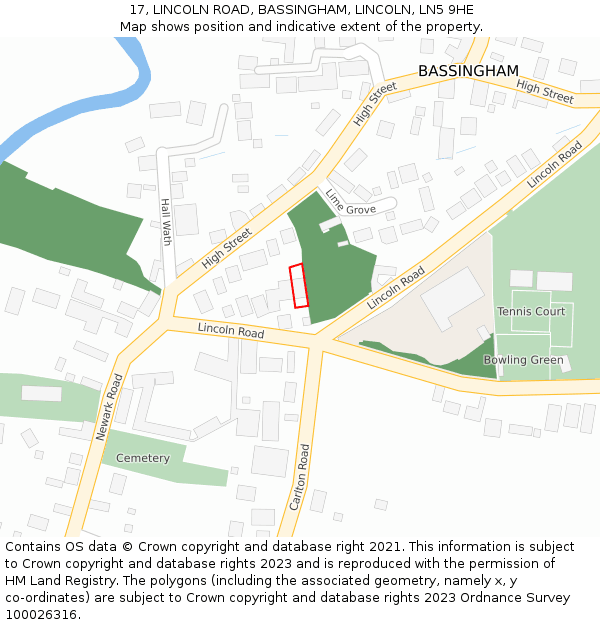 17, LINCOLN ROAD, BASSINGHAM, LINCOLN, LN5 9HE: Location map and indicative extent of plot