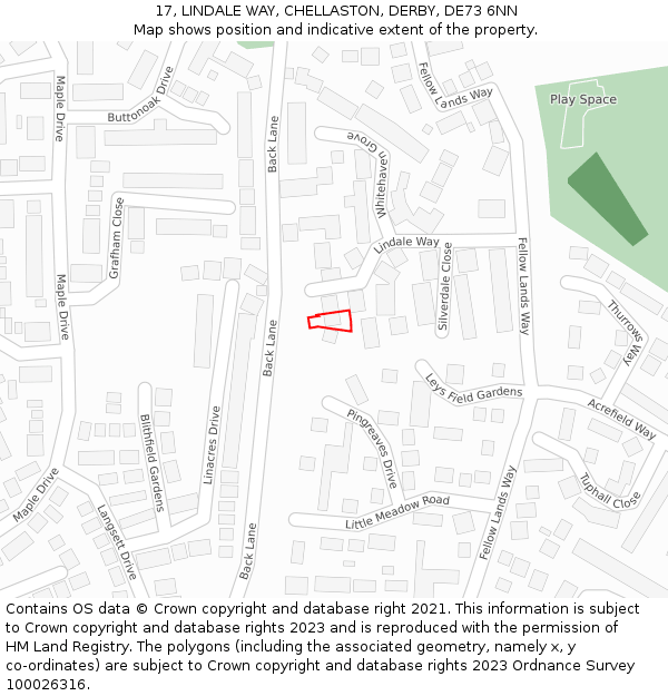 17, LINDALE WAY, CHELLASTON, DERBY, DE73 6NN: Location map and indicative extent of plot