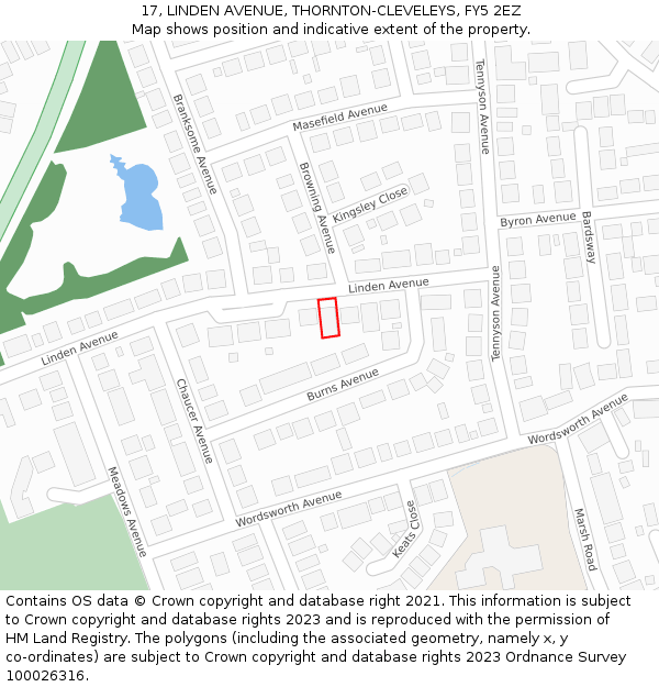 17, LINDEN AVENUE, THORNTON-CLEVELEYS, FY5 2EZ: Location map and indicative extent of plot