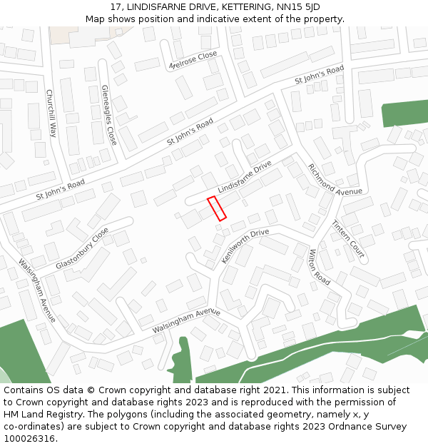 17, LINDISFARNE DRIVE, KETTERING, NN15 5JD: Location map and indicative extent of plot