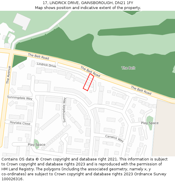 17, LINDRICK DRIVE, GAINSBOROUGH, DN21 1FY: Location map and indicative extent of plot